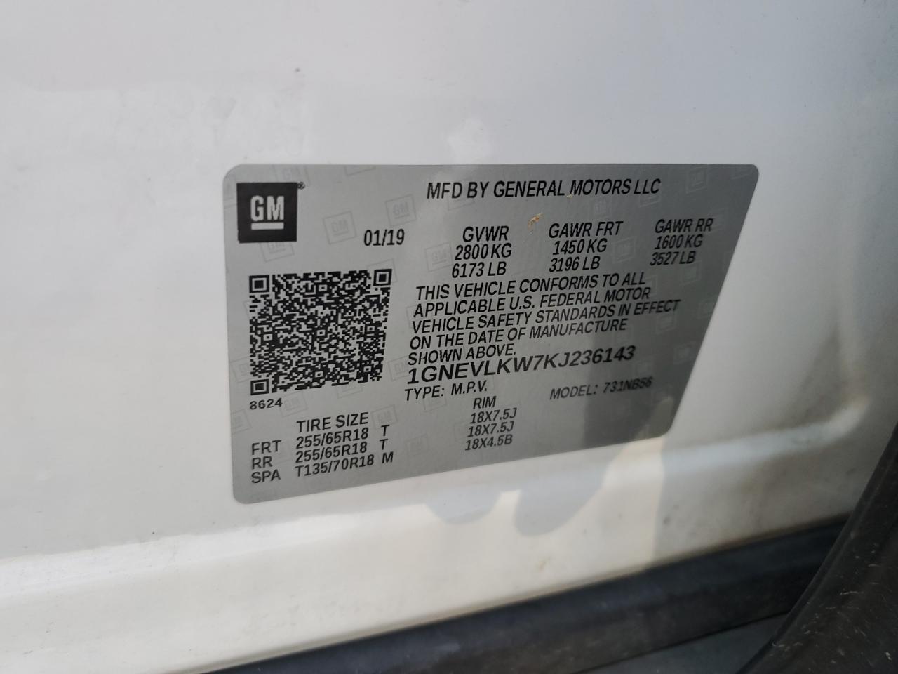 2019 Chevrolet Traverse Ls VIN: 1GNEVLKW7KJ236143 Lot: 64489225