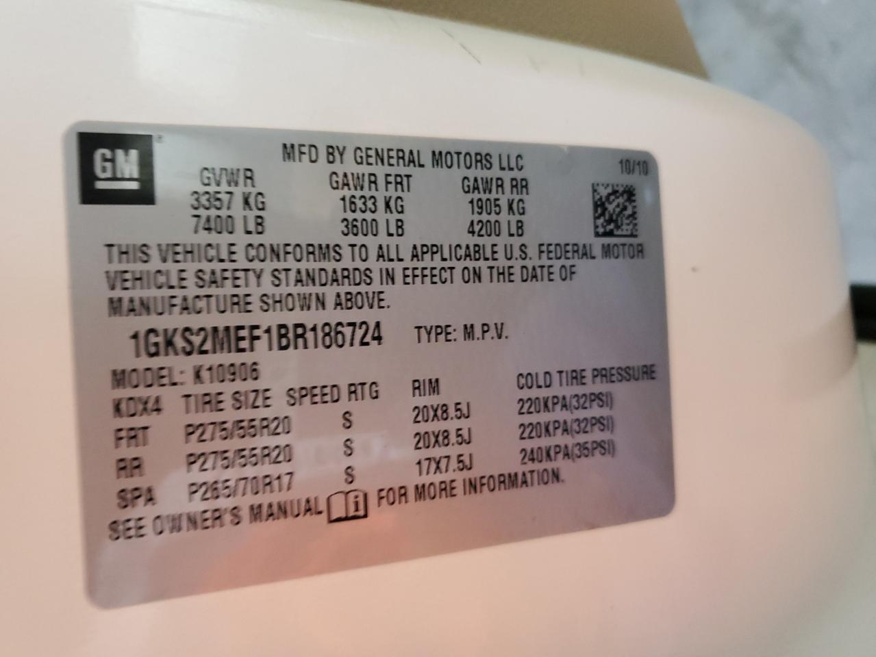 2011 GMC Yukon Xl Denali VIN: 1GKS2MEF1BR186724 Lot: 67145065