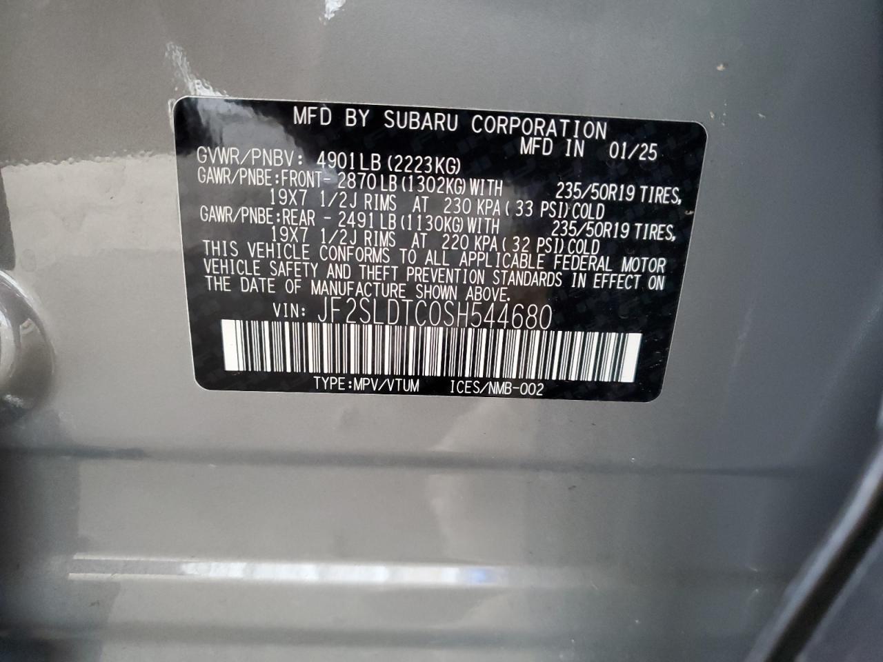 2025 Subaru Forester Touring VIN: JF2SLDTC0SH544680 Lot: 63432725