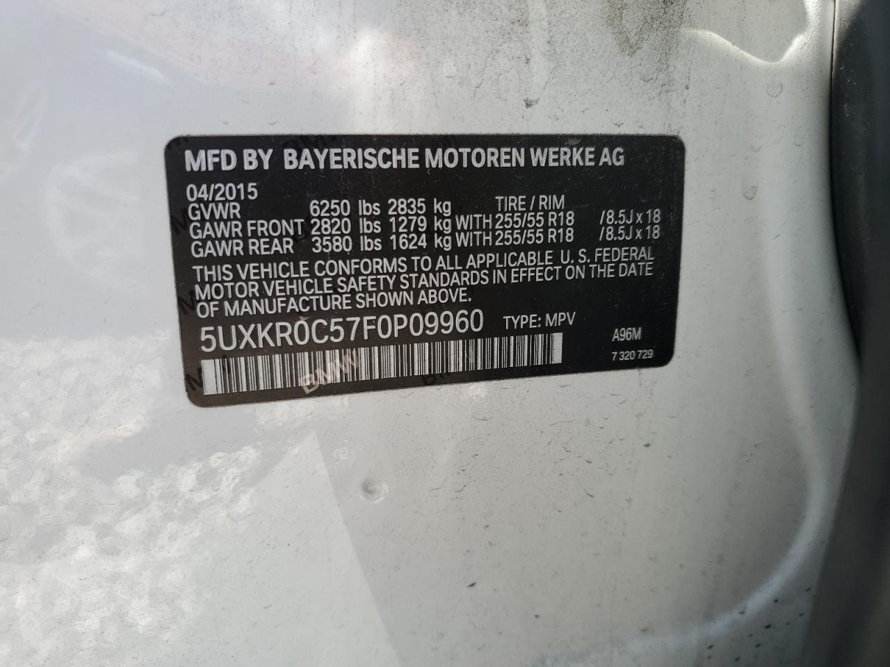 2015 BMW X5 xDrive35I VIN: 5UXKR0C57F0P09960 Lot: 63699115