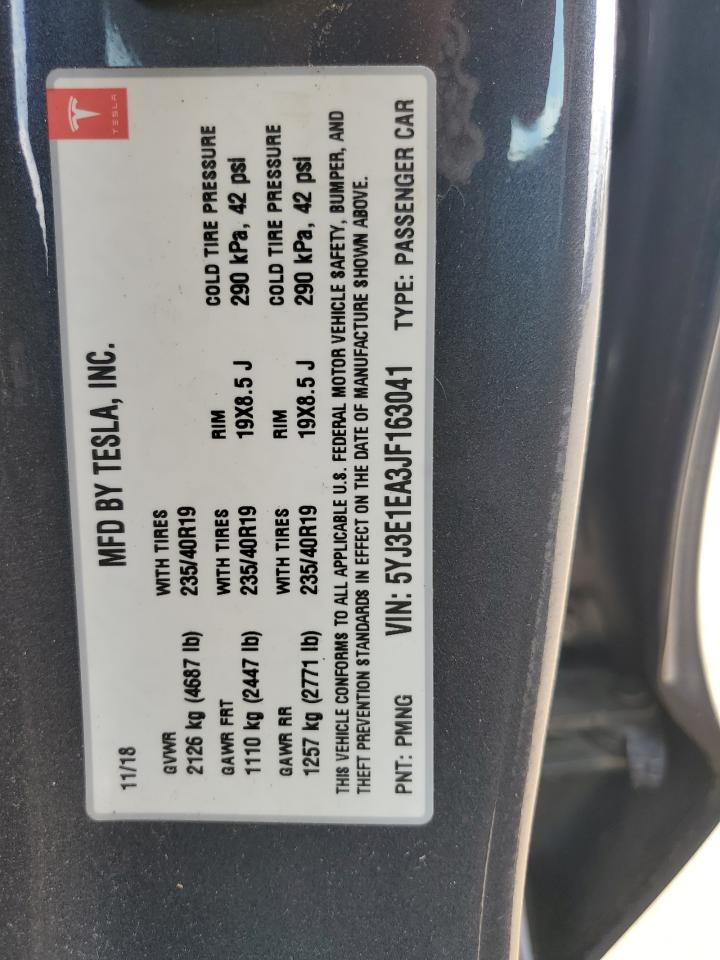 2018 Tesla Model 3 VIN: 5YJ3E1EA3JF163041 Lot: 63430585