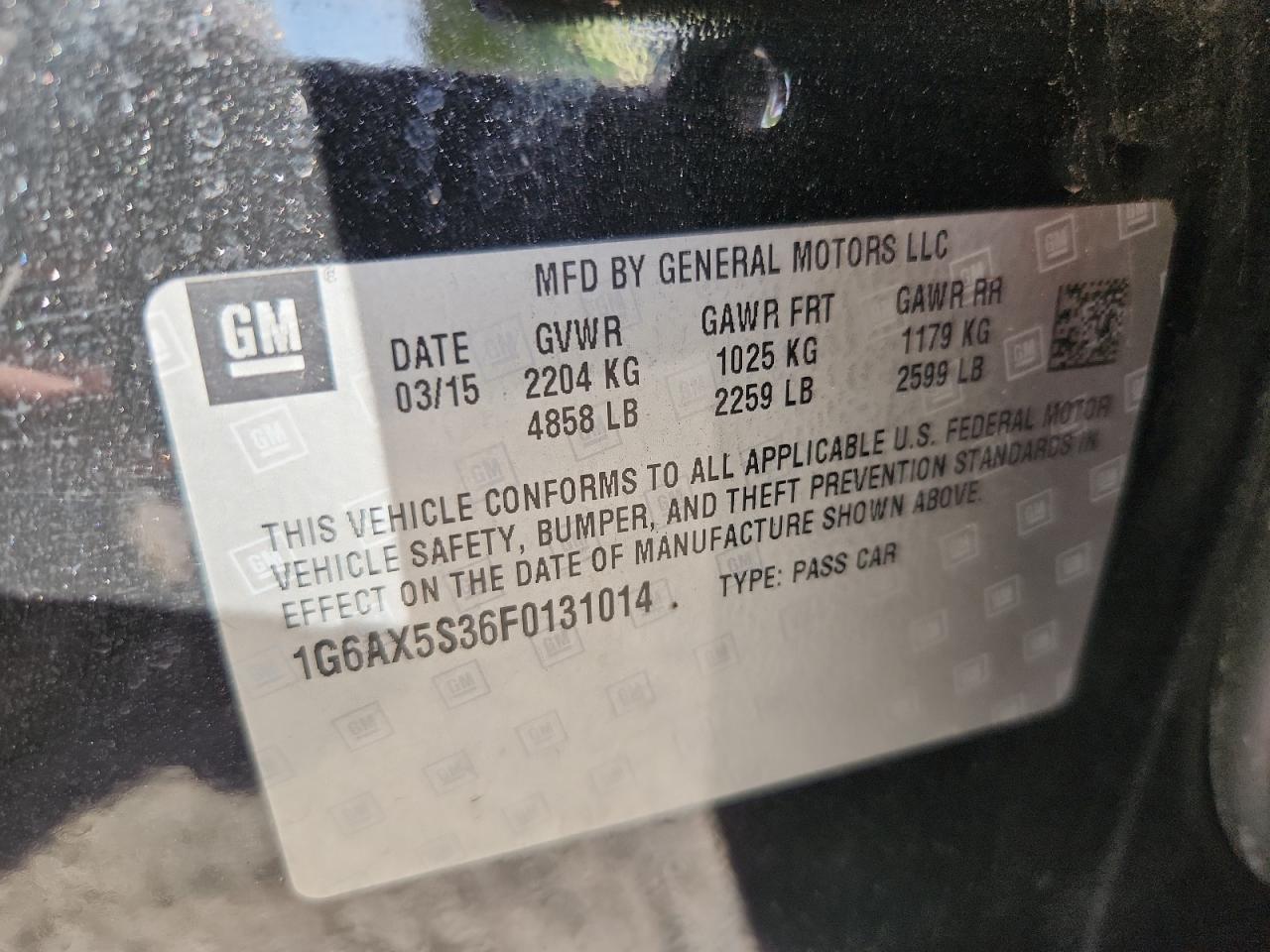 2015 Cadillac Cts Luxury Collection VIN: 1G6AX5S36F0131014 Lot: 64573775