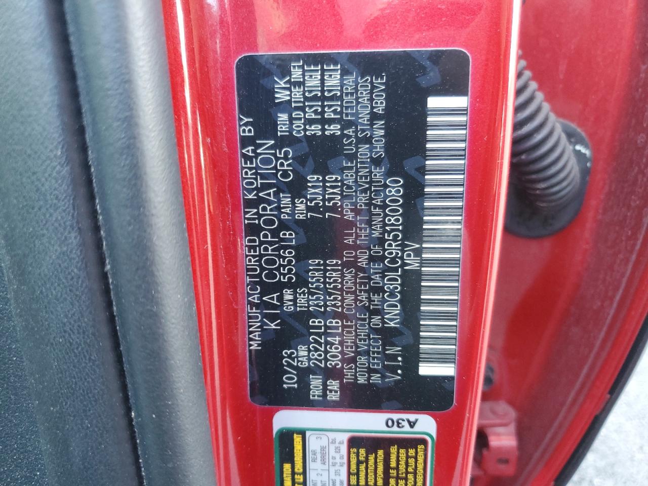 2024 Kia Ev6 Light VIN: KNDC3DLC9R5180080 Lot: 63051845