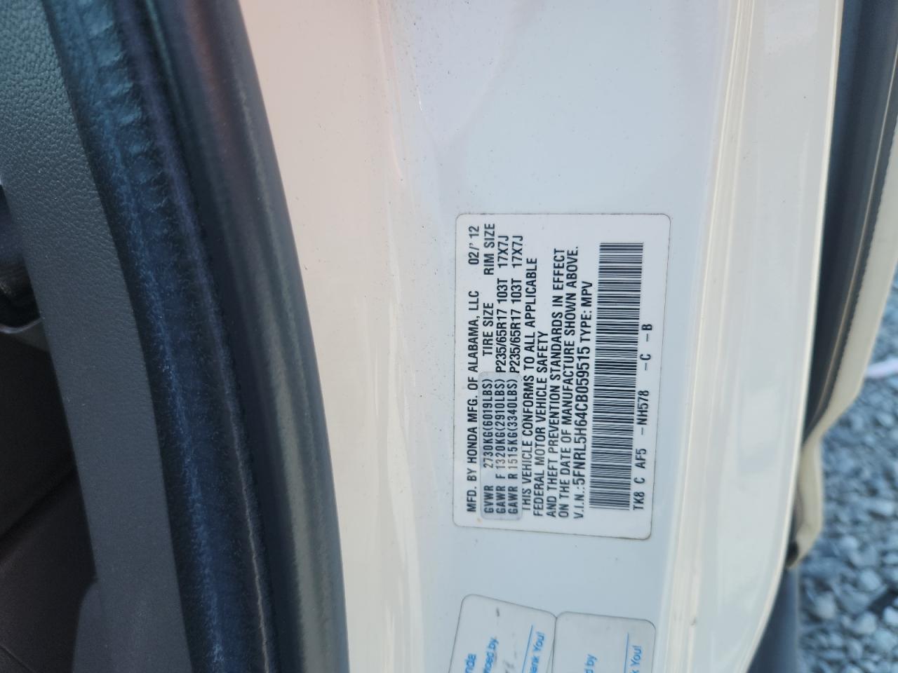 2012 Honda Odyssey Exl VIN: 5FNRL5H64CB059515 Lot: 63731675