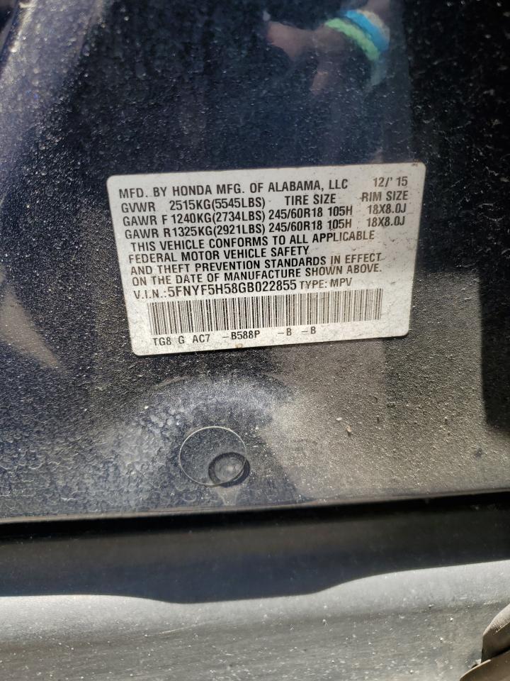 2016 Honda Pilot Exl VIN: 5FNYF5H58GB022855 Lot: 66366845