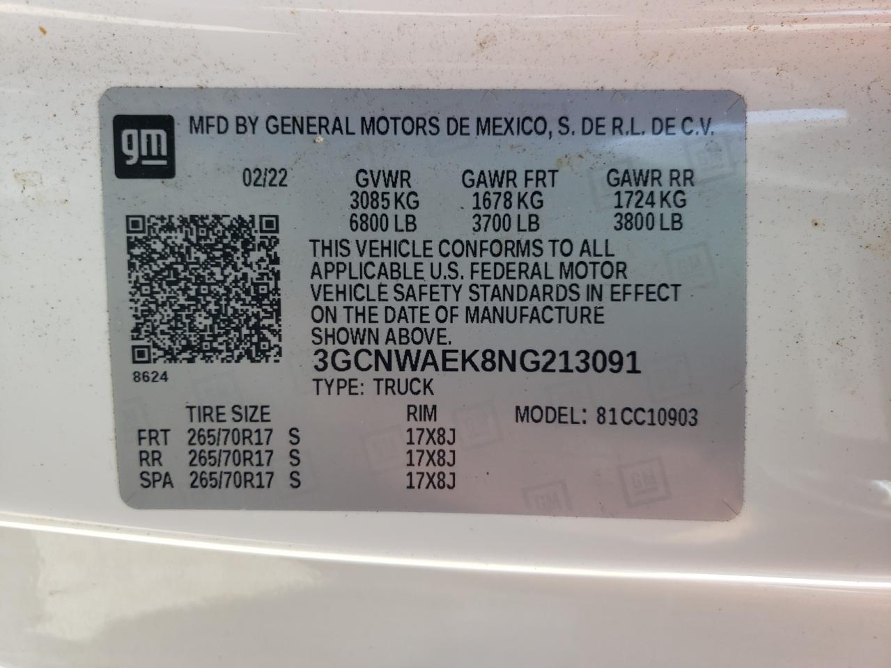 2022 Chevrolet Silverado Ltd C1500 VIN: 3GCNWAEK8NG213091 Lot: 64810505