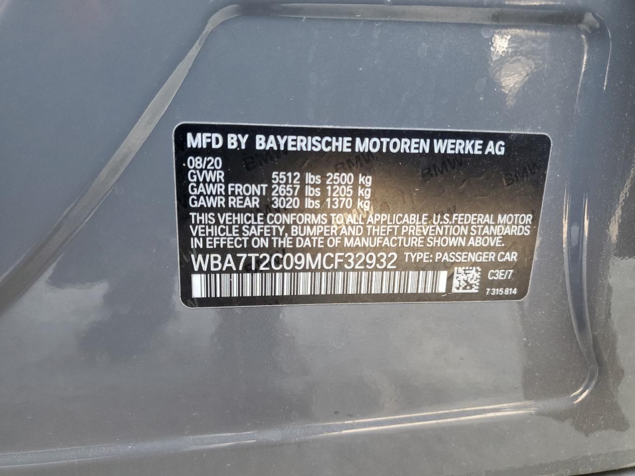 2021 BMW 740 I VIN: WBA7T2C09MCF32932 Lot: 65476015