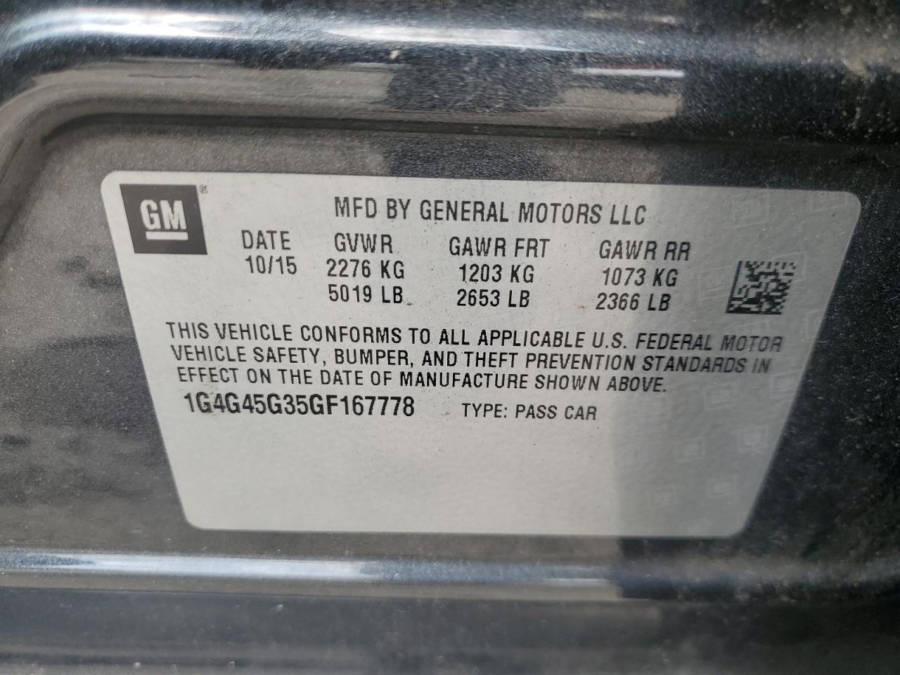2016 Buick Lacrosse Sport Touring VIN: 1G4G45G35GF167778 Lot: 63860445