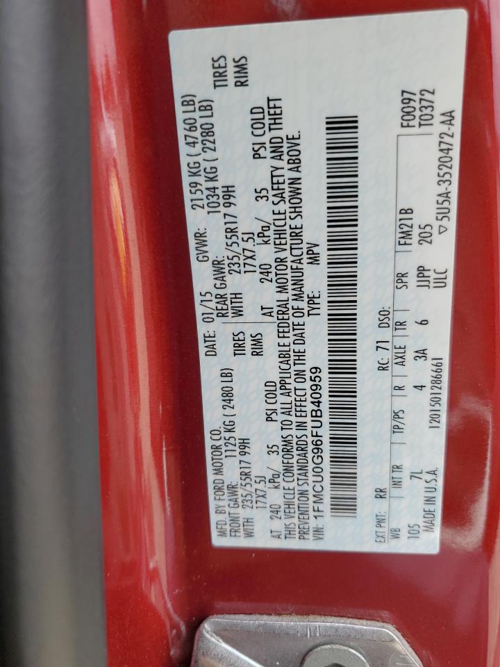 2015 Ford Escape Se VIN: 1FMCU0G96FUB40959 Lot: 64855475