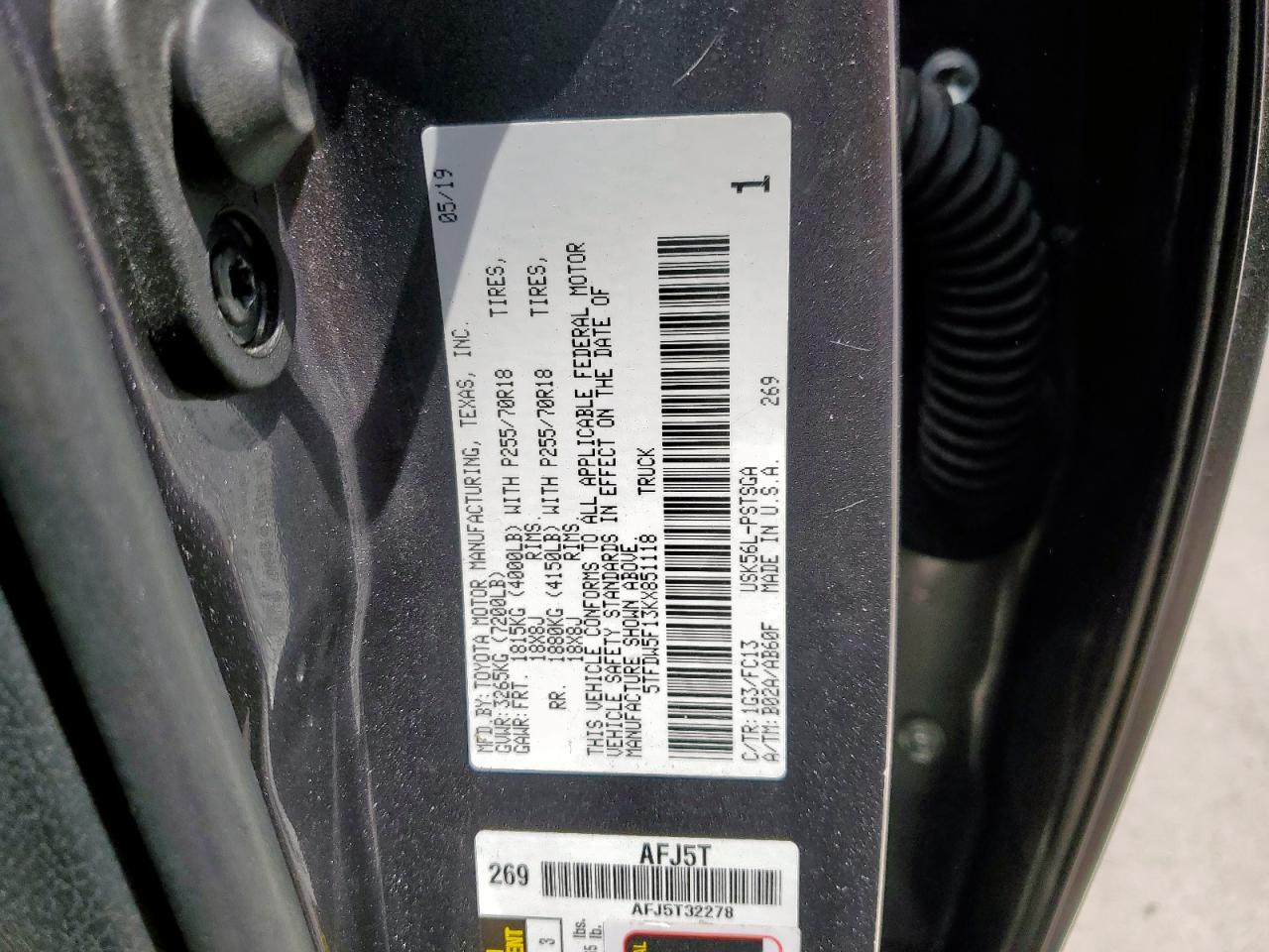 2019 Toyota Tundra Crewmax Sr5 VIN: 5TFDW5F13KX851118 Lot: 66882375