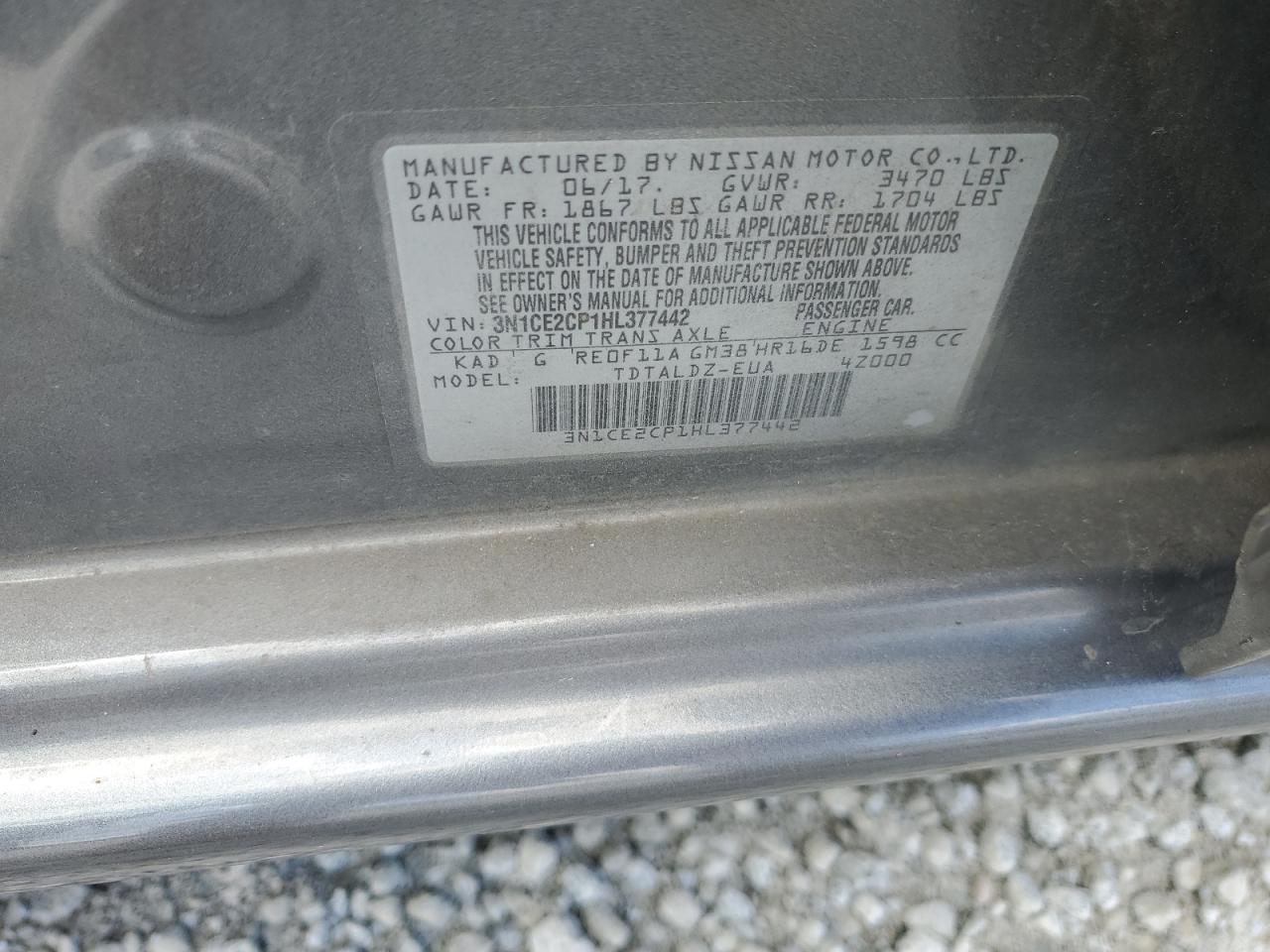2017 Nissan Versa Note S VIN: 3N1CE2CP1HL377442 Lot: 65170865