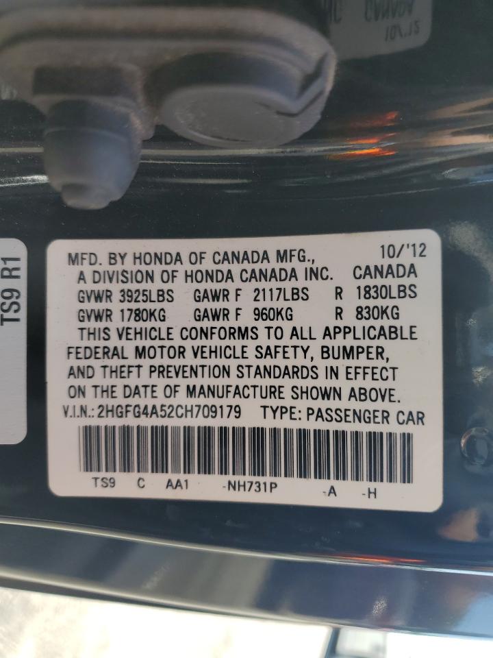 2012 Honda Civic Si VIN: 2HGFG4A52CH709179 Lot: 63138095