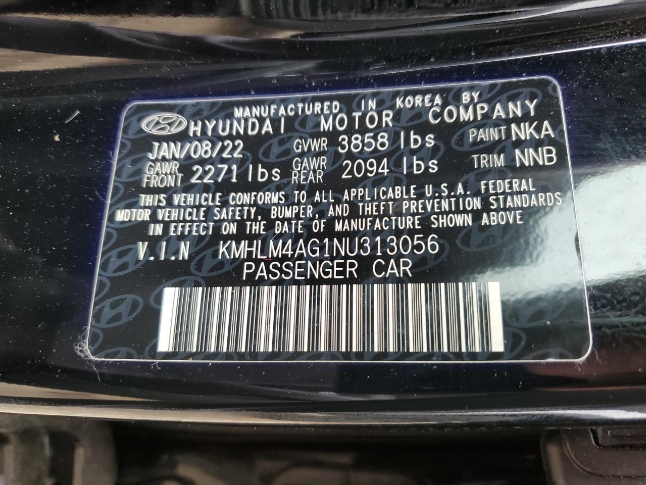 2022 Hyundai Elantra Sel VIN: KMHLM4AG1NU313056 Lot: 63994655