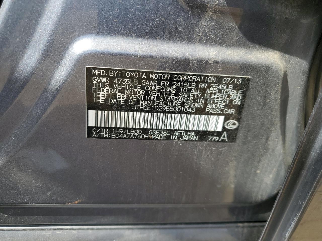 2014 Lexus Is 350 VIN: JTHCE1D29E5001043 Lot: 65157885