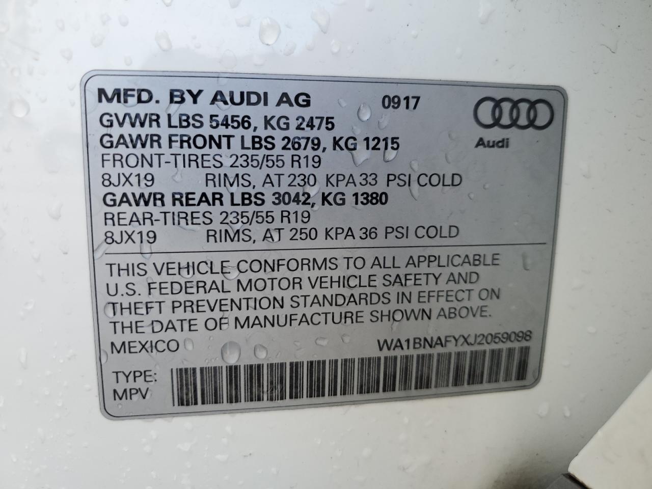 wa1bnafyxj2059098 WA1BNAFYXJ2059098 2018 Audi Q5 Premium Plus
