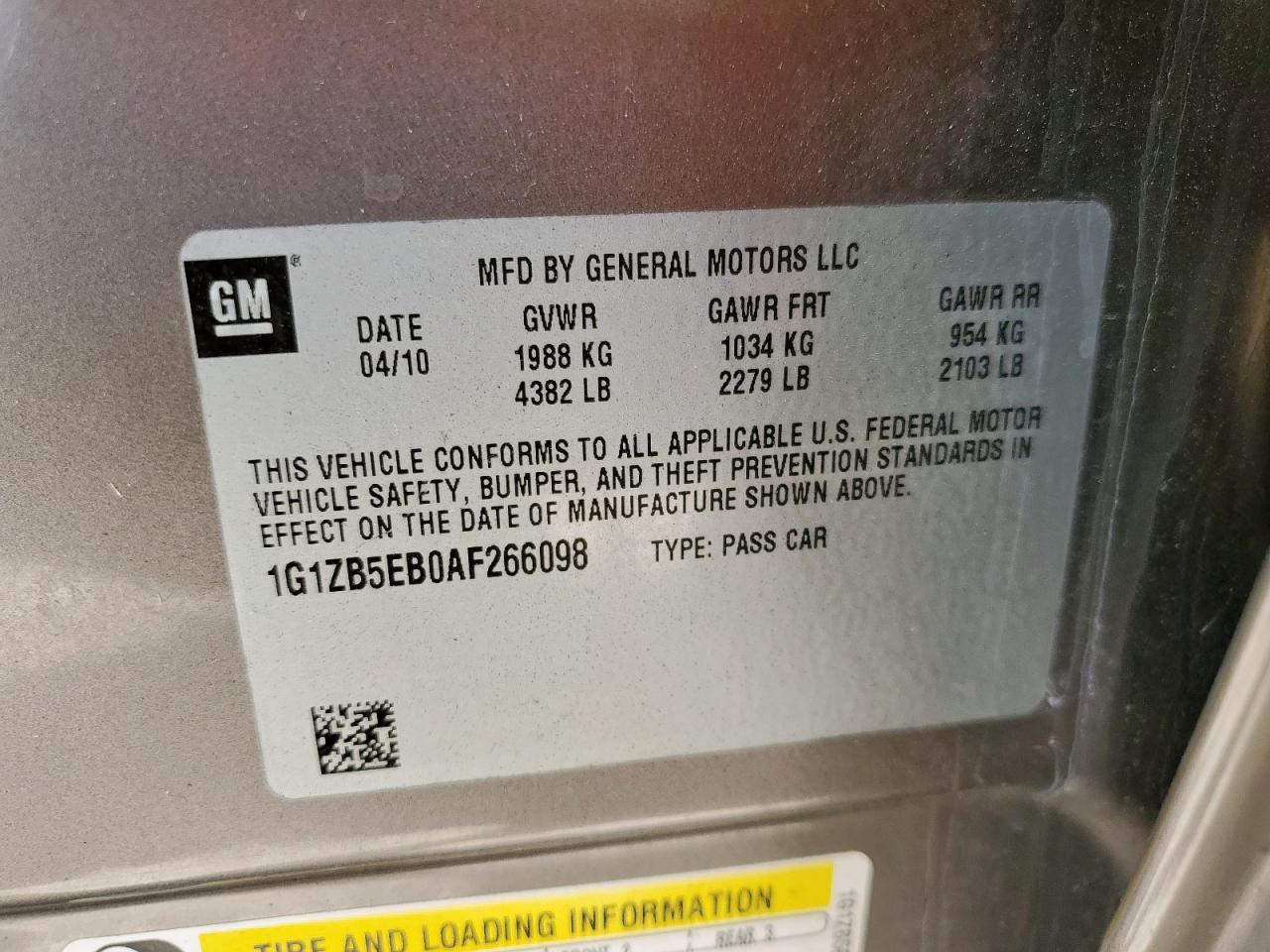 2010 Chevrolet Malibu Ls VIN: 1G1ZB5EB0AF266098 Lot: 65505245
