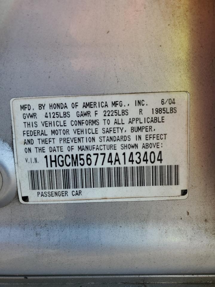 2004 Honda Accord Ex VIN: 1HGCM56774A143404 Lot: 63133645