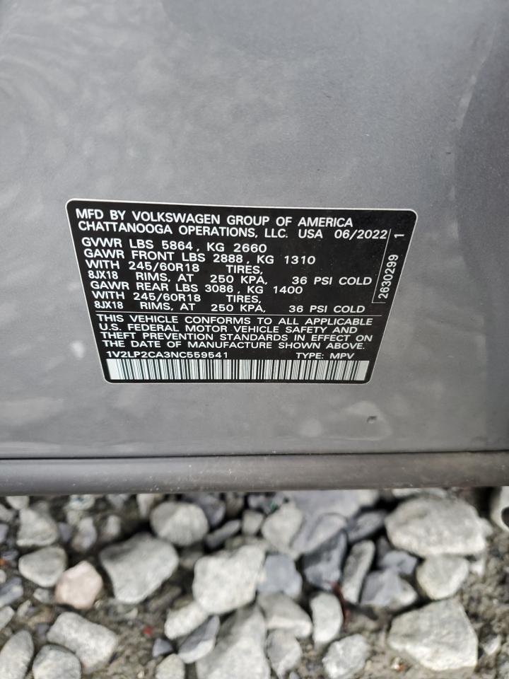 2022 Volkswagen Atlas Se VIN: 1V2LP2CA3NC559541 Lot: 63754015