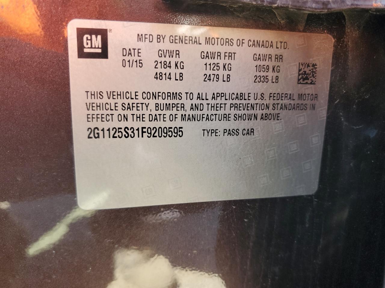 2015 Chevrolet Impala Lt VIN: 2G1125S31F9209595 Lot: 65091245