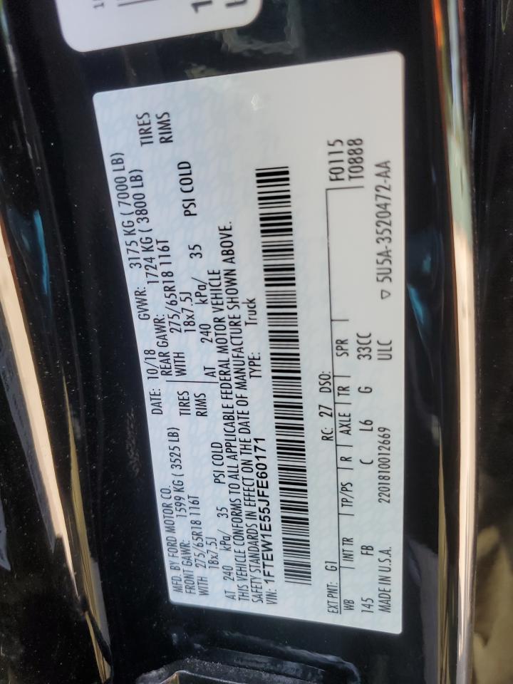 2018 Ford F150 Supercrew VIN: 1FTEW1E55JFE60171 Lot: 66300645