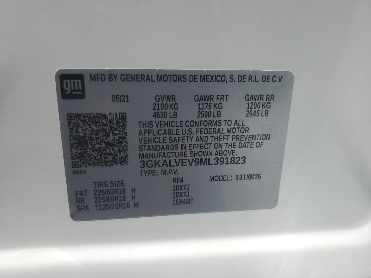 2021 GMC Terrain Slt VIN: 3GKALVEV9ML391823 Lot: 62850135