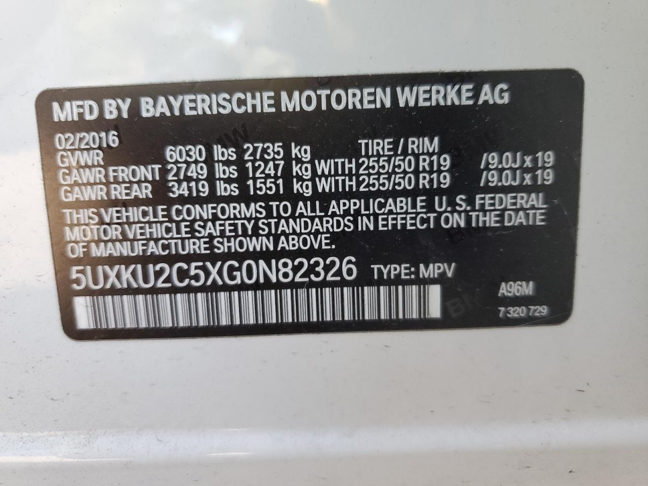 2016 BMW X6 xDrive35I VIN: 5UXKU2C5XG0N82326 Lot: 63469665