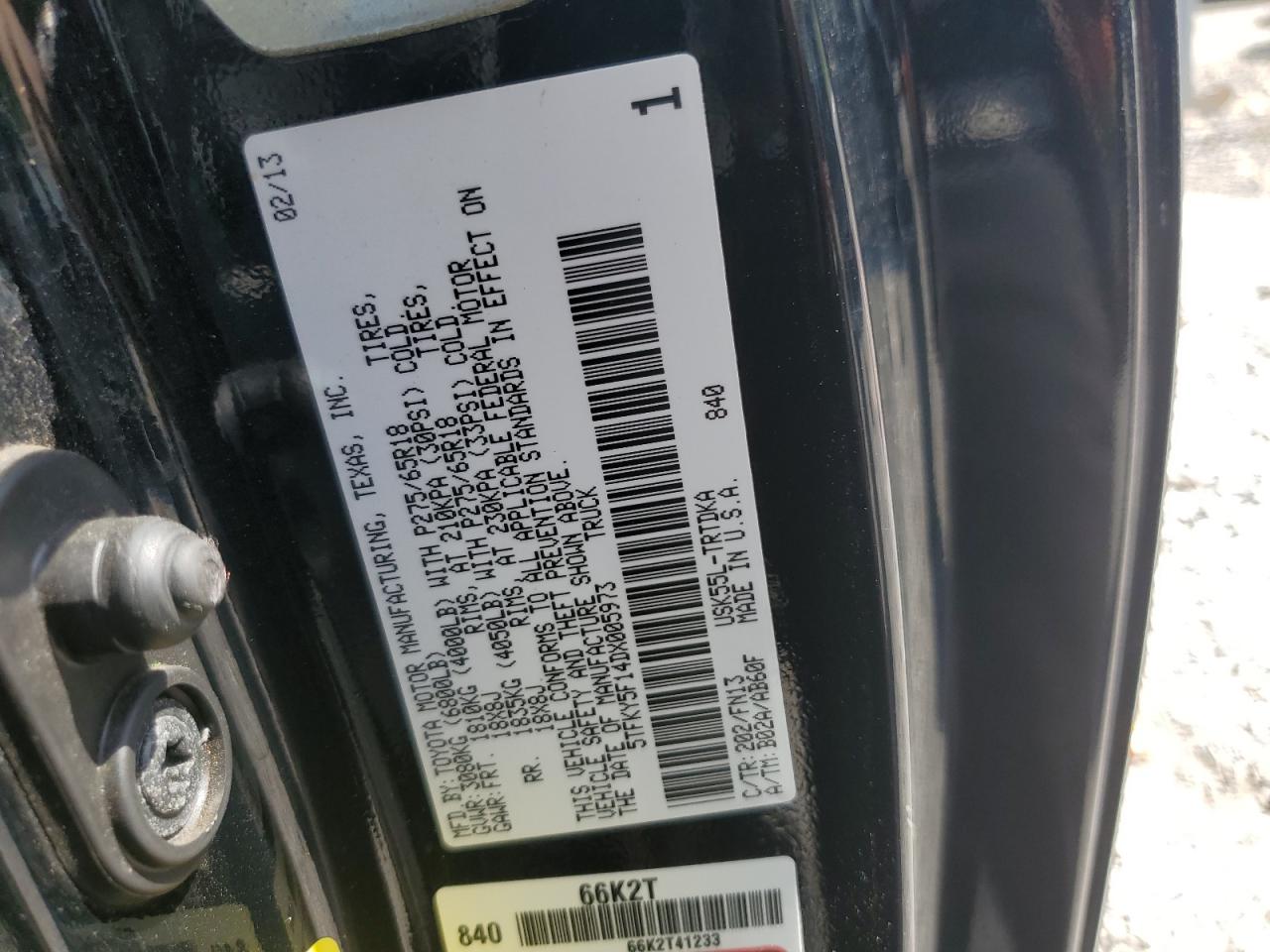 2013 Toyota Tundra VIN: 5TFKY5F14DX005973 Lot: 65450315