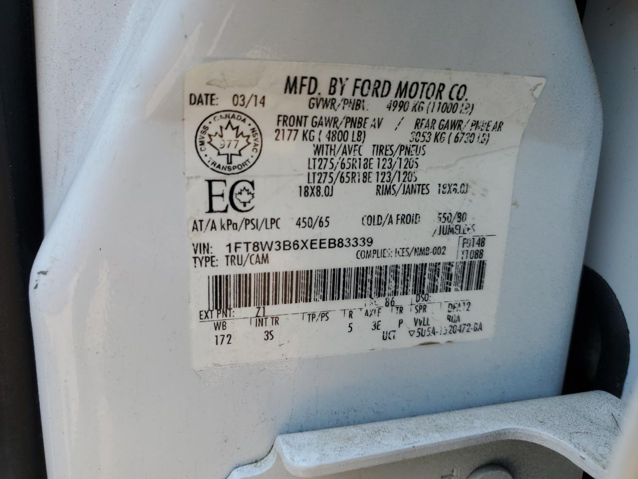 2014 Ford F350 Super Duty VIN: 1FT8W3B6XEEB83339 Lot: 64435905