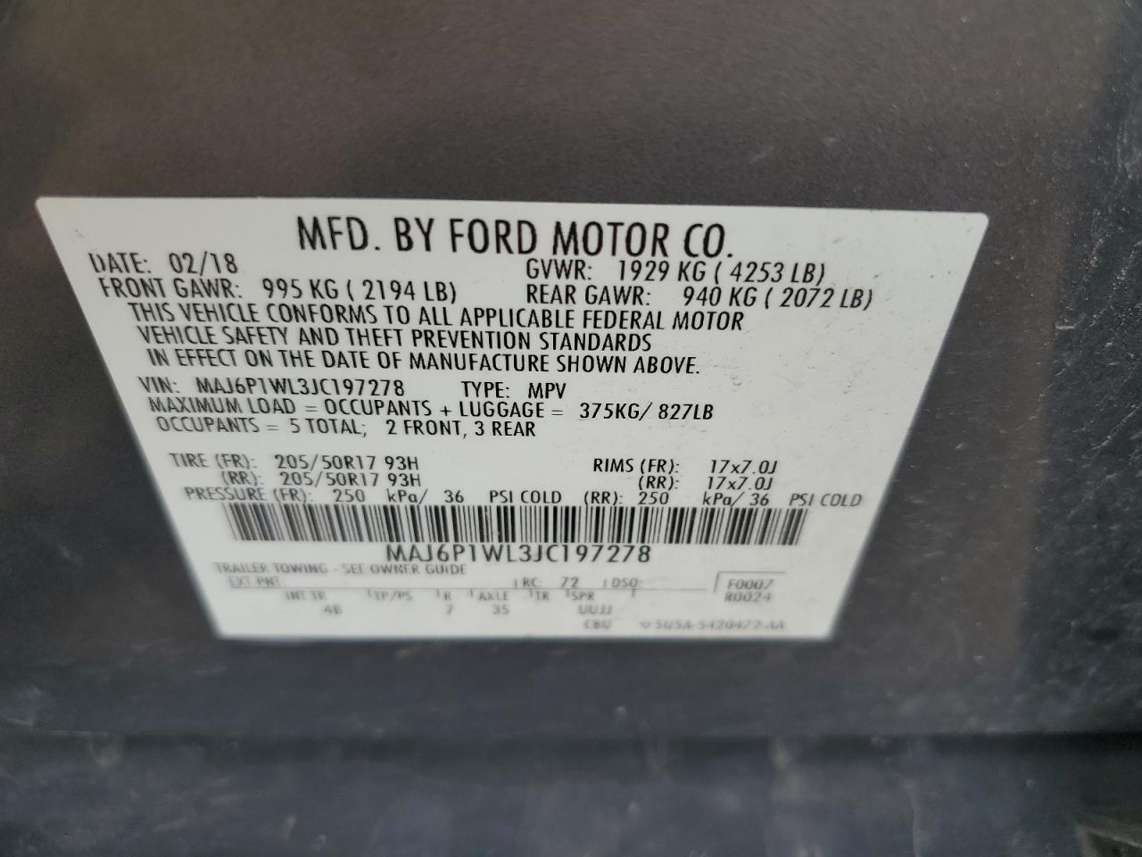2018 Ford Ecosport Titanium VIN: MAJ6P1WL3JC197278 Lot: 65121835