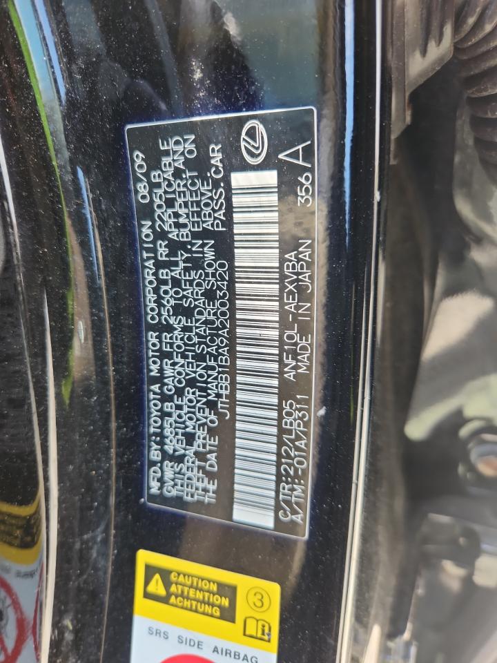 2010 Lexus Hs 250H VIN: JTHBB1BA9A2003420 Lot: 64358375