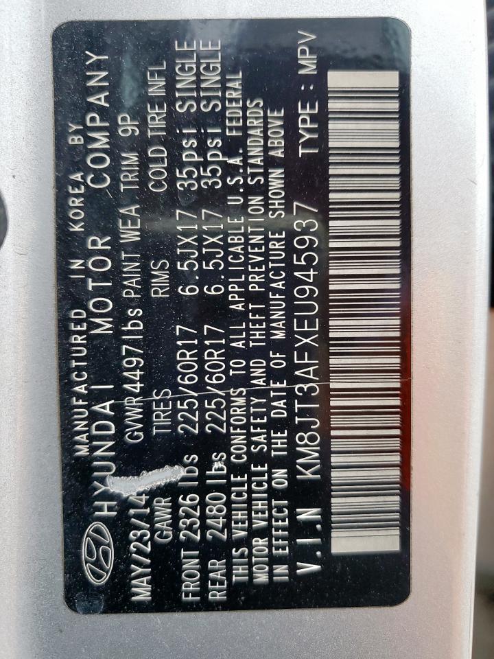 2014 Hyundai Tucson Gls VIN: KM8JT3AFXEU945937 Lot: 65470055