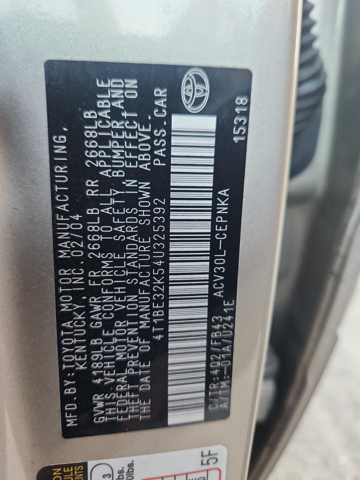 2004 Toyota Camry Le VIN: 4T1BE32K54U325392 Lot: 66701875