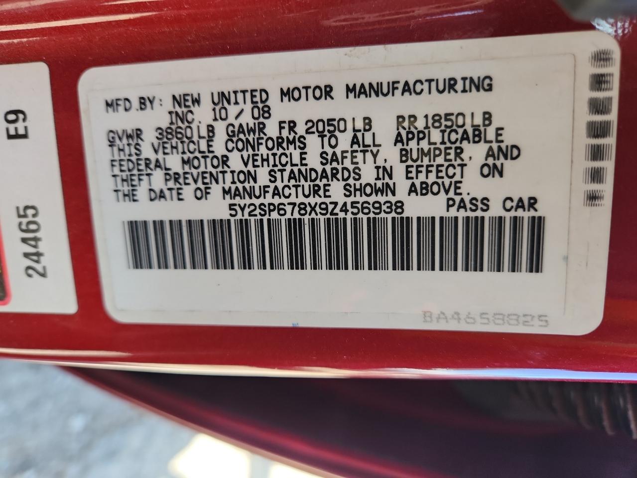 2009 Pontiac Vibe VIN: 5Y2SP678X9Z456938 Lot: 62952565