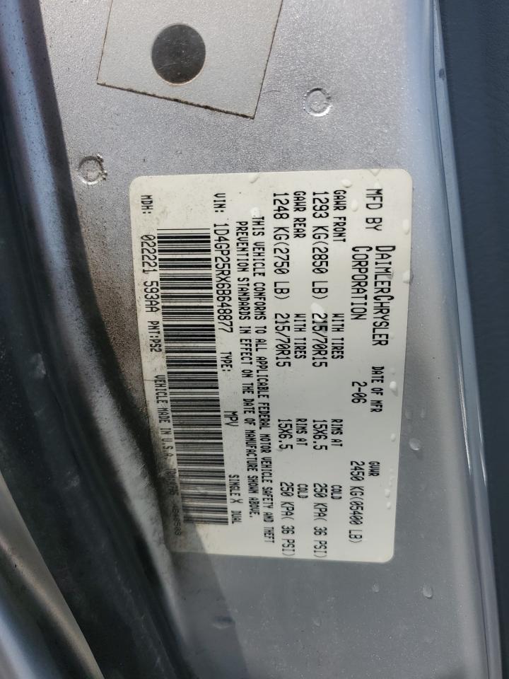 2006 Dodge Caravan Se VIN: 1D4GP25RX6B648877 Lot: 63753975