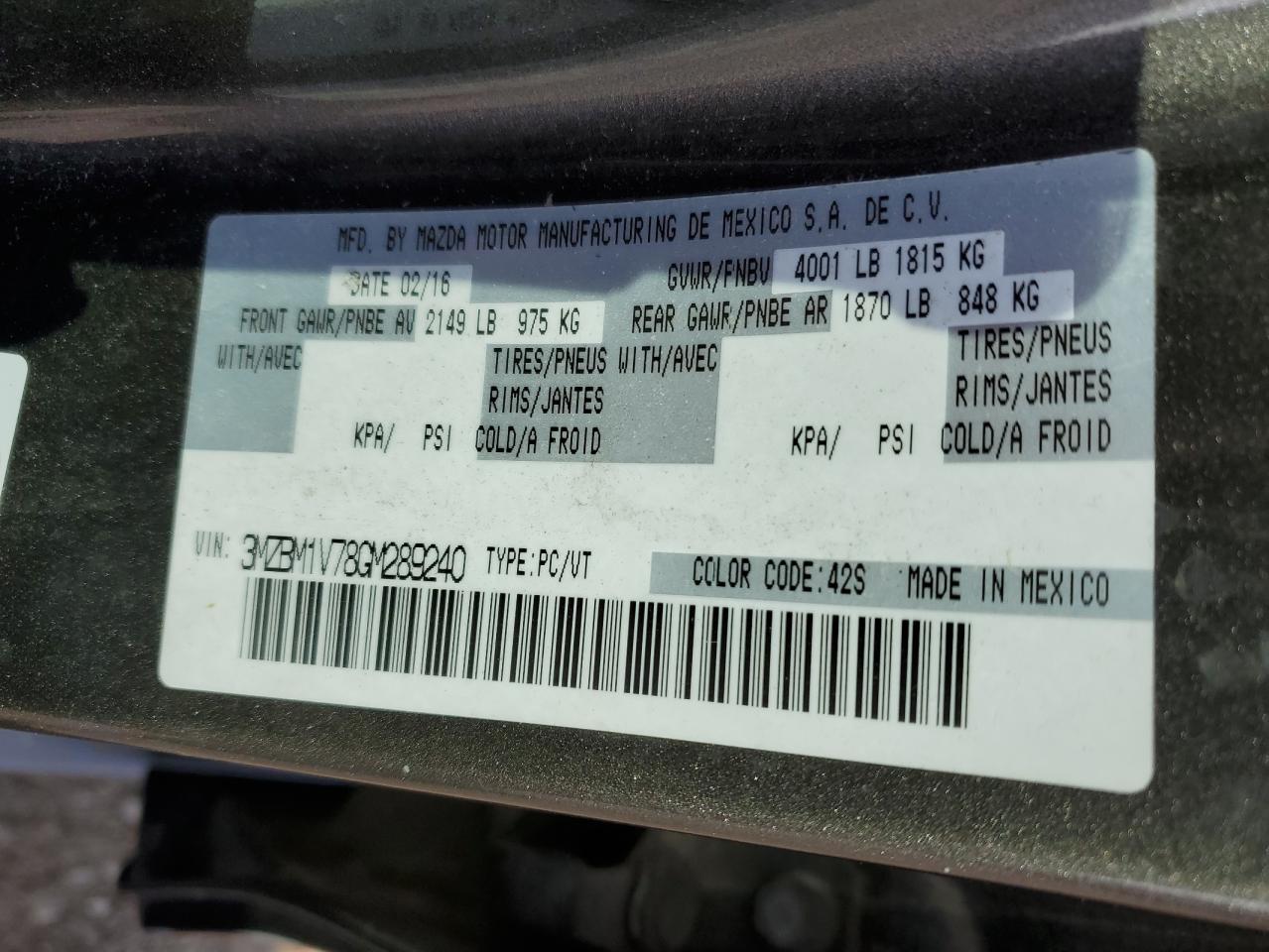 2016 Mazda 3 Touring VIN: 3MZBM1V78GM289240 Lot: 65085125
