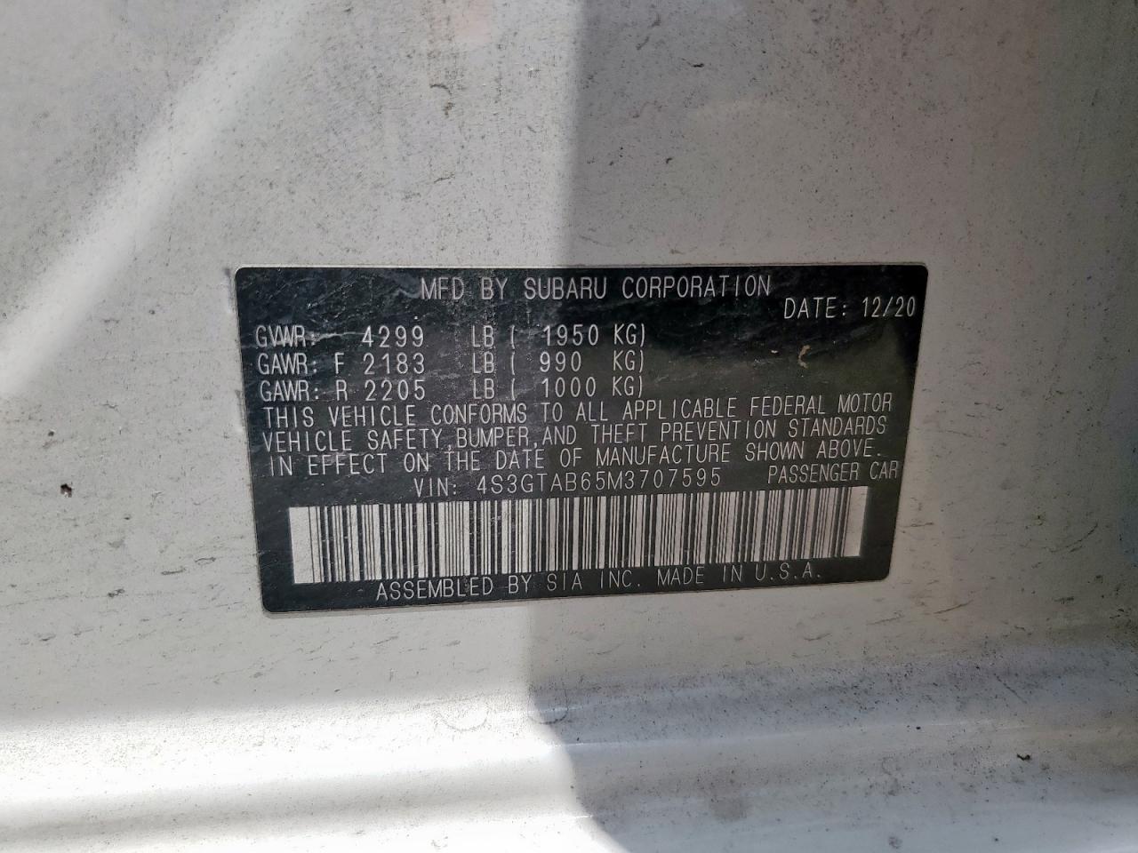 2021 Subaru Impreza VIN: 4S3GTAB65M3707595 Lot: 64225555