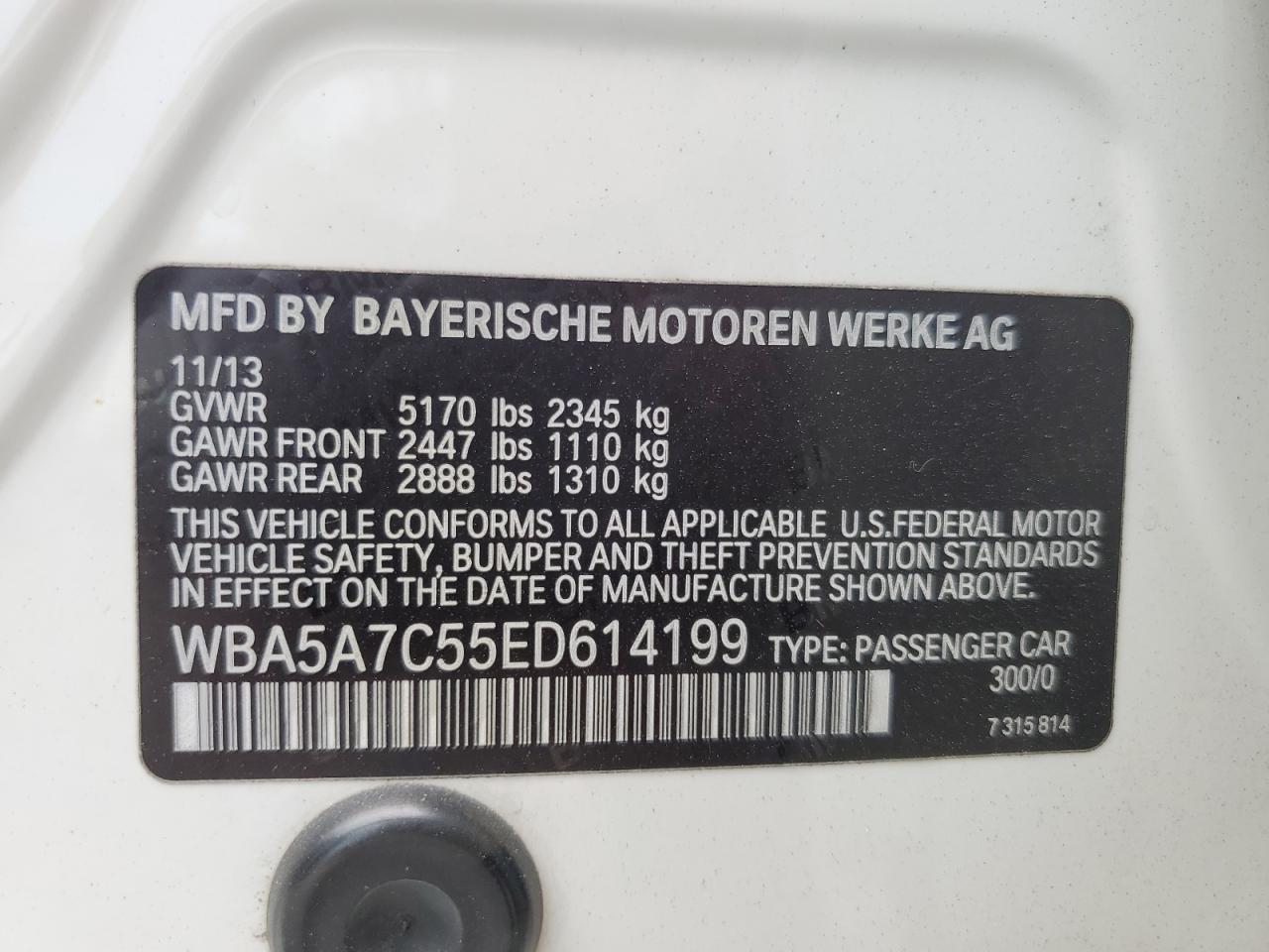 2014 BMW 528 Xi VIN: WBA5A7C55ED614199 Lot: 63035485