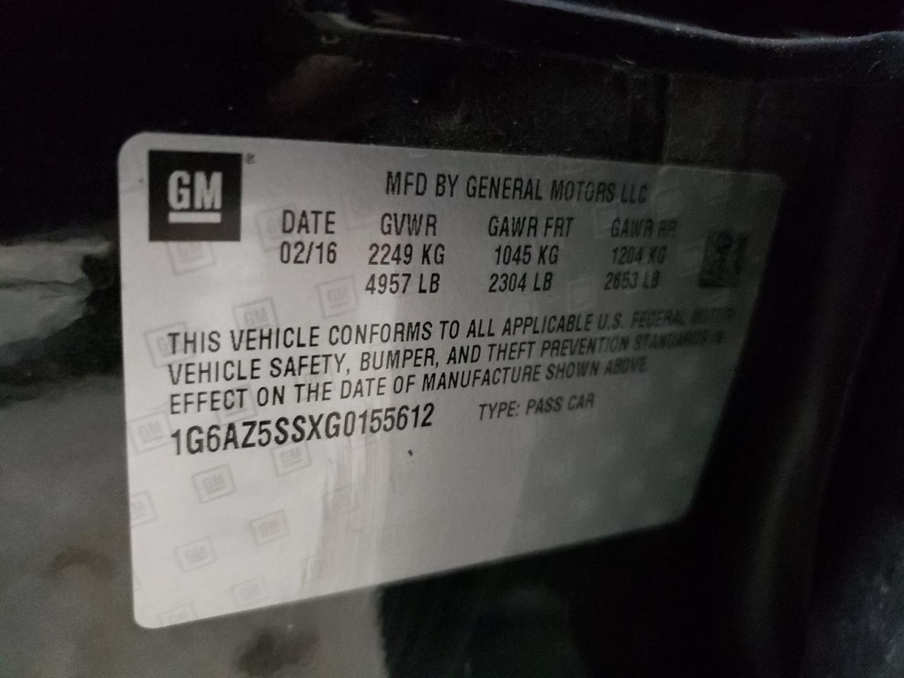 2016 Cadillac Cts Premium Collection VIN: 1G6AZ5SSXG0155612 Lot: 63677445