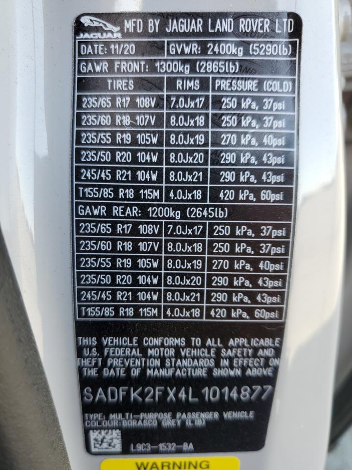 2020 Jaguar E-Pace VIN: SADFK2FX4L1014877 Lot: 63323455