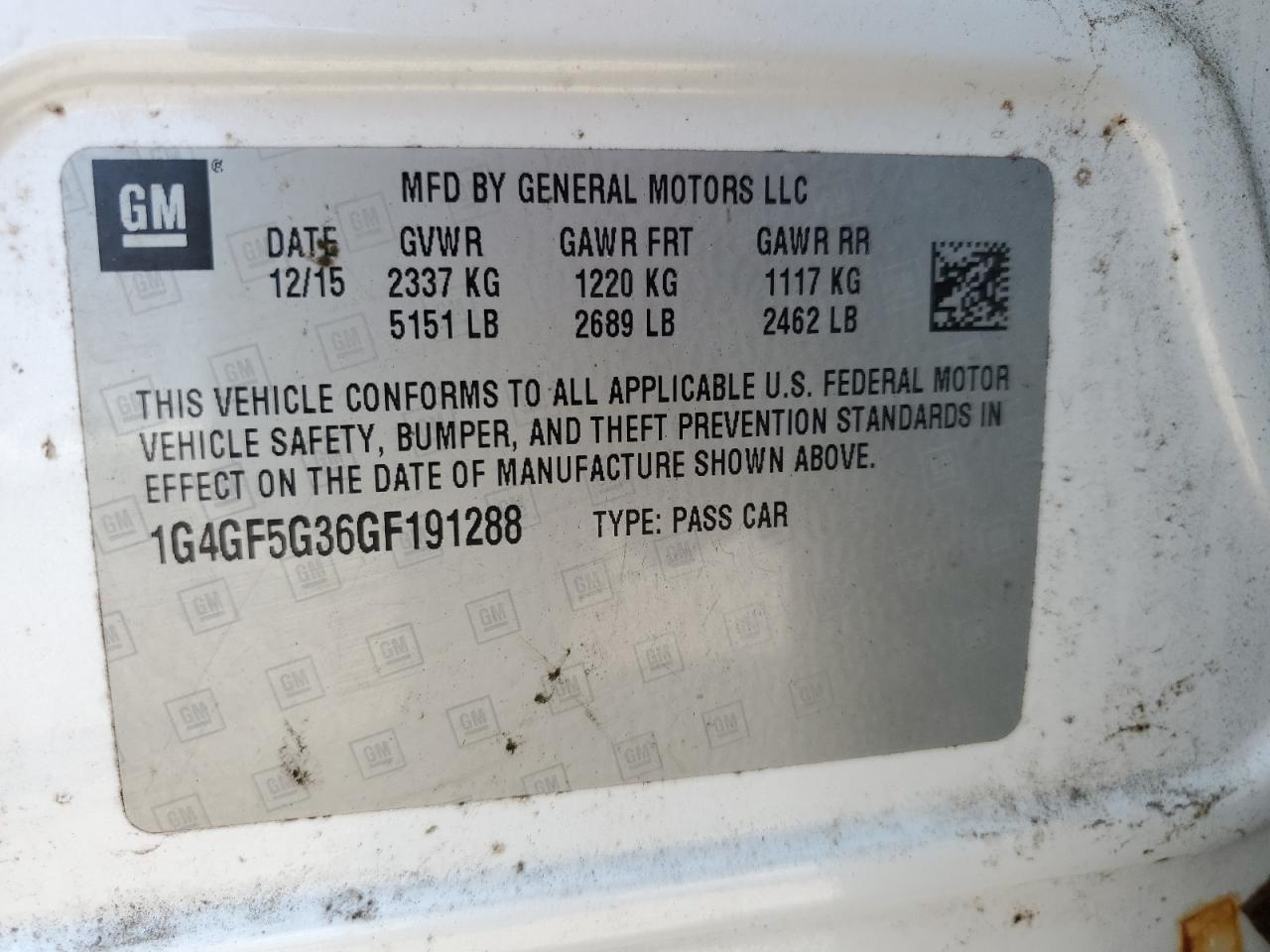 2016 Buick Lacrosse Premium VIN: 1G4GF5G36GF191288 Lot: 63062325
