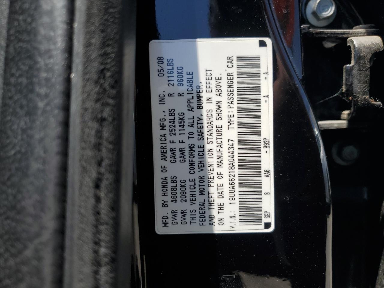 2008 Acura Tl VIN: 19UUA66218A044347 Lot: 64436815