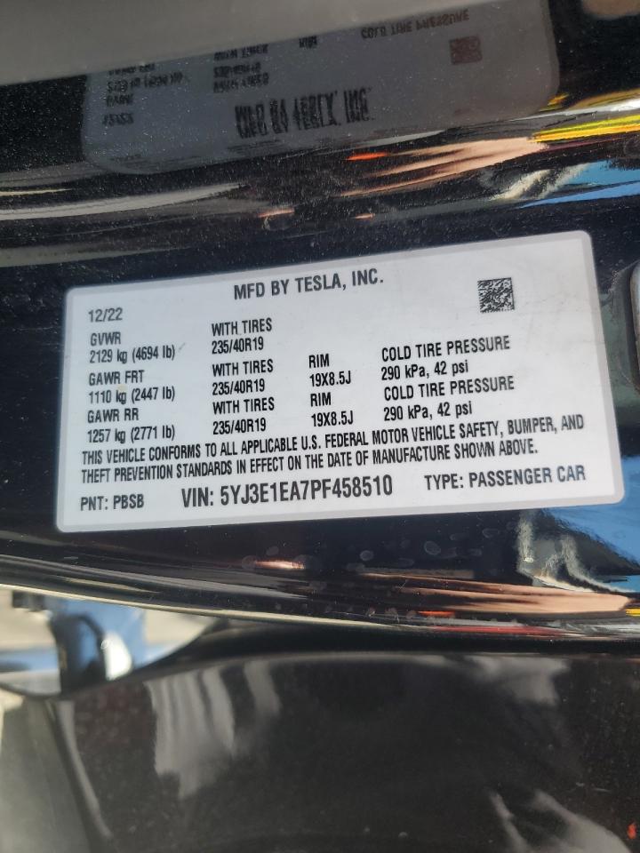2023 Tesla Model 3 VIN: 5YJ3E1EA7PF458510 Lot: 63921795