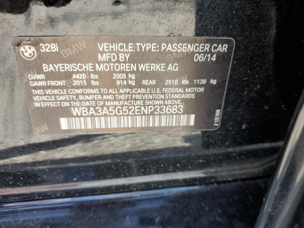 2014 BMW 328 I VIN: WBA3A5G52ENP33683 Lot: 65183755