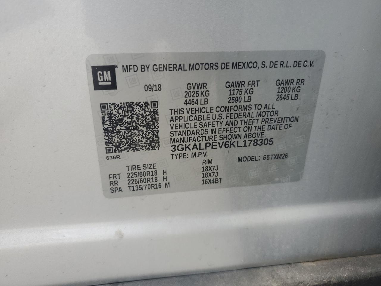 2019 GMC Terrain Slt VIN: 3GKALPEV6KL178305 Lot: 64402055