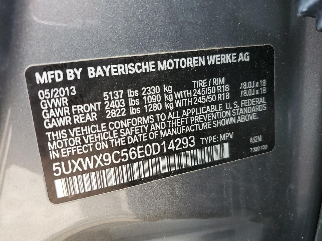 2014 BMW X3 xDrive28I VIN: 5UXWX9C56E0D14293 Lot: 64744815