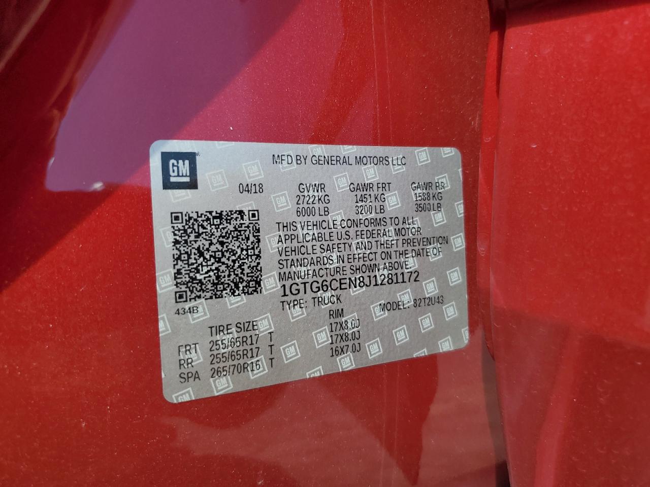 2018 GMC Canyon Sle VIN: 1GTG6CEN8J1281172 Lot: 61536385