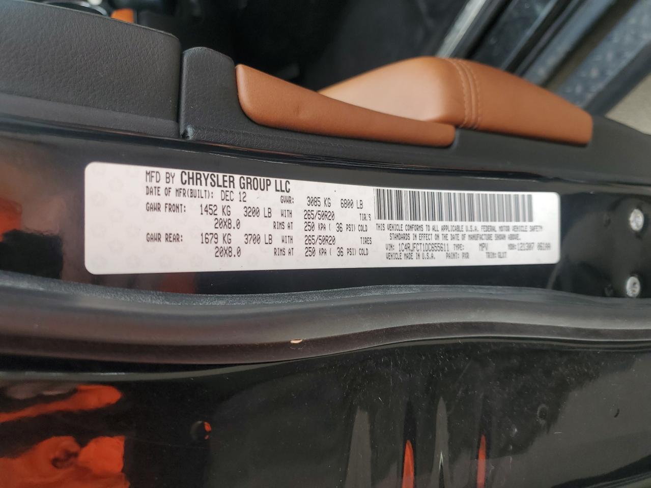 2013 Jeep Grand Cherokee Overland VIN: 1C4RJFCT1DC655611 Lot: 64053945