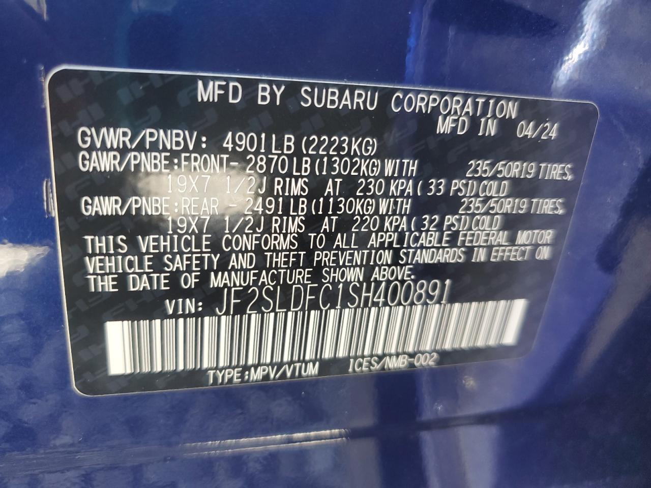 2025 Subaru Forester Sport VIN: JF2SLDFC1SH400891 Lot: 64219465