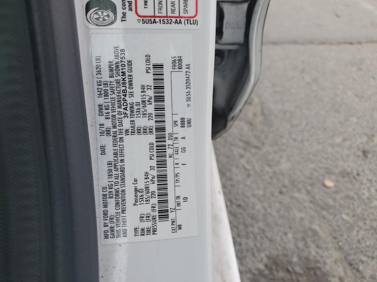 2019 Ford Fiesta Se VIN: 3FADP4BJ8KM107538 Lot: 64861065