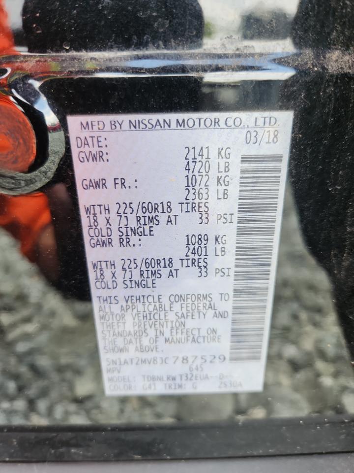 2018 Nissan Rogue S VIN: 5N1AT2MV8JC787529 Lot: 65452005
